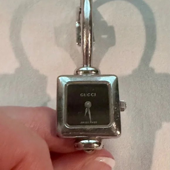 Gucci Silver and Black Square Watch